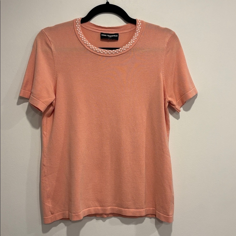 Karl Lagerfeld Peach Top with Pearl Accents